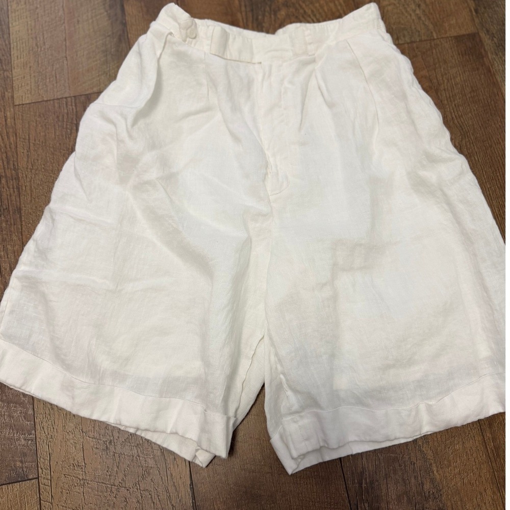 Vintage 80s Levante Linen Pleated Shorts Womens 10 White